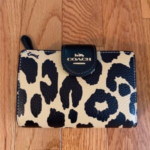 Coach Leopard-Print Leather Wallet - Black & Cream